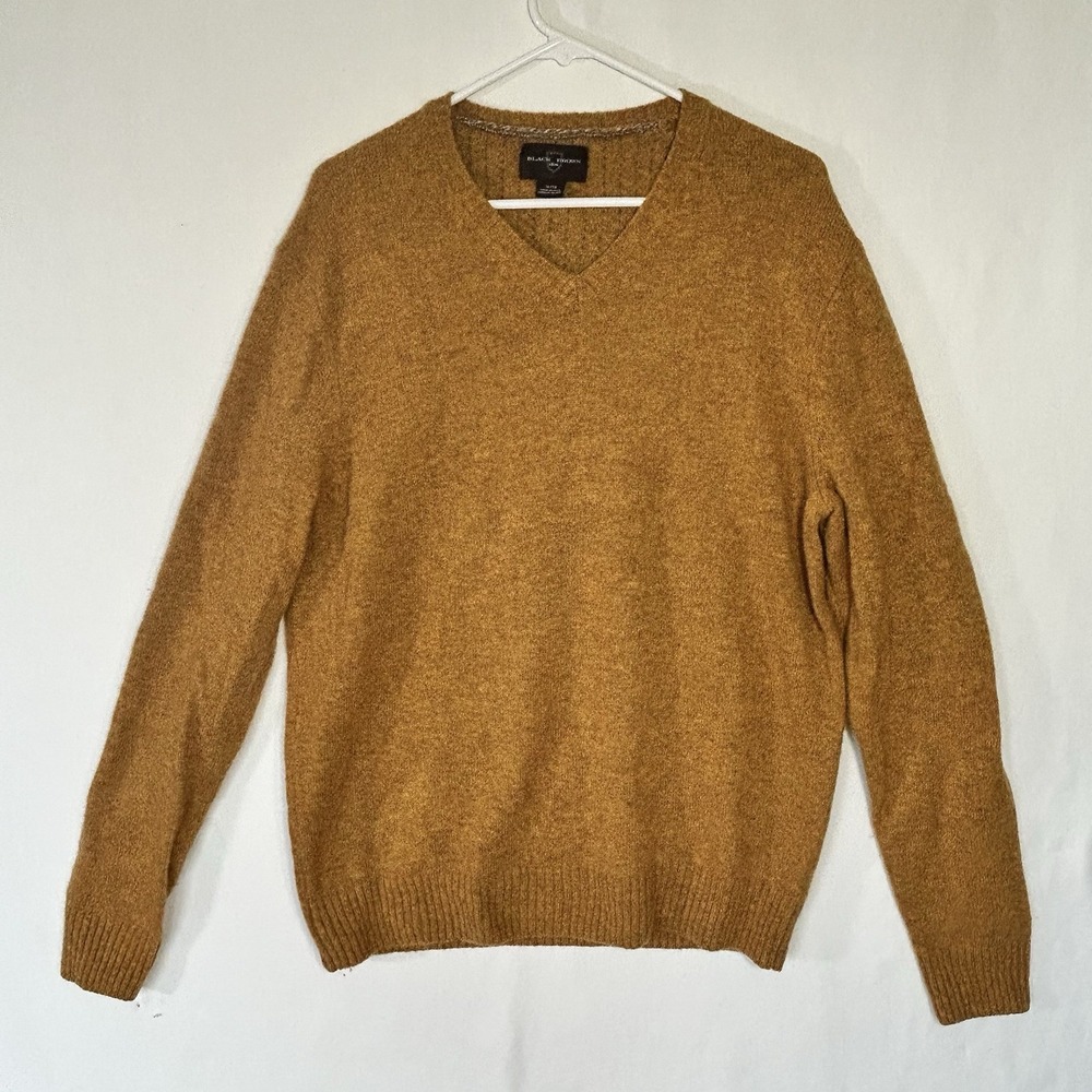 Black Brown 1826 Men's Sweater Lambswool V Neck Ochre Size XL Pullover